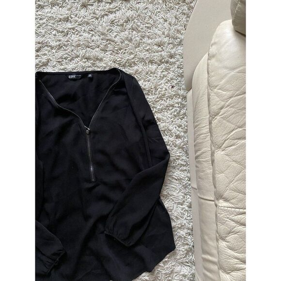 Edge By Jen Rade Top Blouse Black Zippered Half Zip Size 16 - Picture 2 of 5